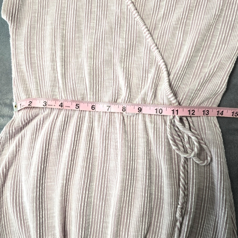 2/$30 Petal Pink & White Stripe Faux Wrap Midi Dress Super Soft Womens Size M - Picture 9 of 10